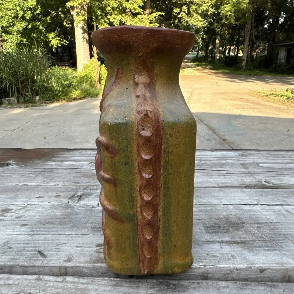 Art Pottery Clay Vase/Vessel/Bottle Raised Sun Celestial Boho Rustic